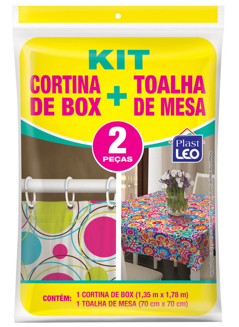 Cortina de Box Polietileno Estampada + Toalha de mesa Polietileno