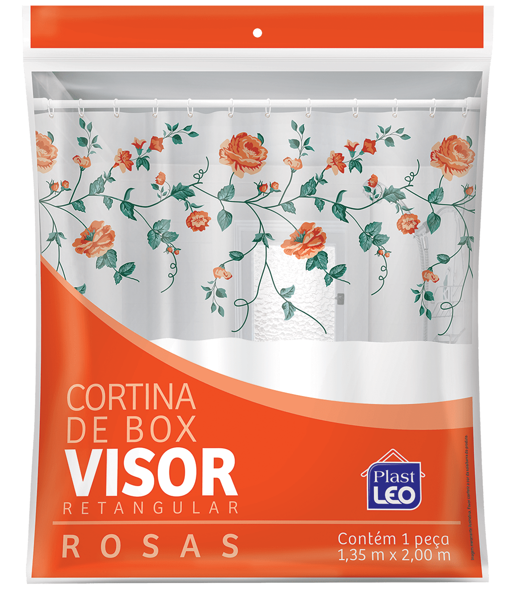 Cortina de Box vinil com visor estampado -Rosas