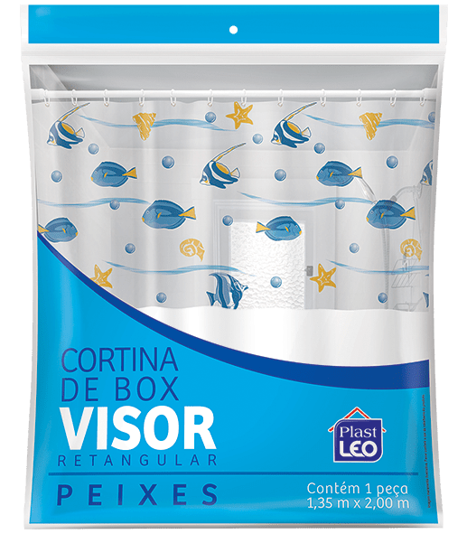 Cortina de Box vinil com visor estampado -Peixes