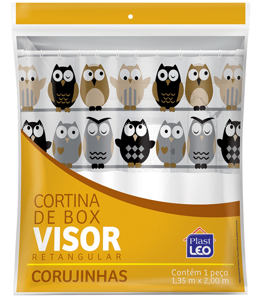 Cortina de Box vinil com visor estampado -Corujinhas