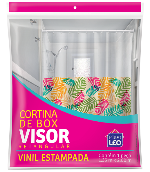 Cortina de Box Vinil Visor Retangular Transparente e Saia Estampada - Golfinho