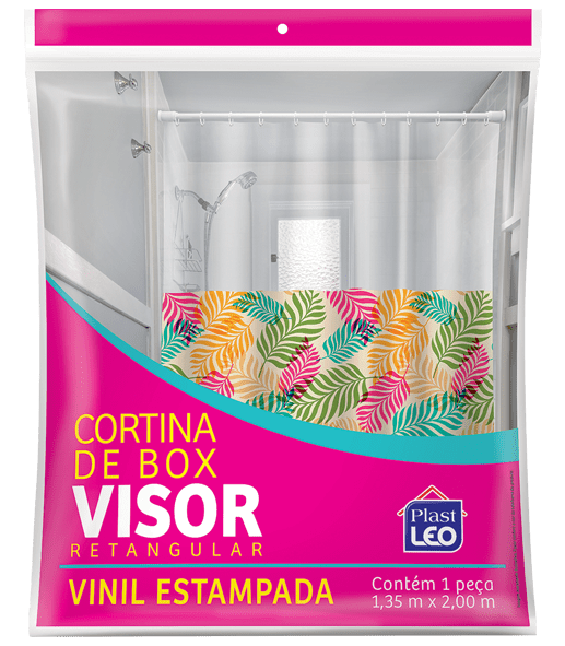 Cortina de Box Vinil Visor Retangular Transparente e Saia Estampada - Antúrio