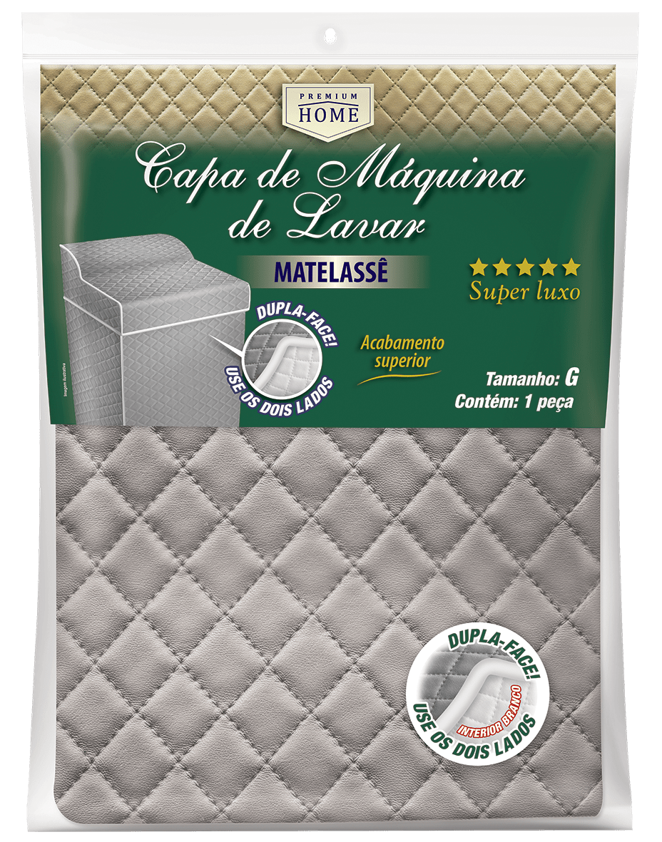 Capa para Máquina de Lavar Roupas Matelassê Dupla Face Lisa - tam. M bege/cinza, branca/cinza