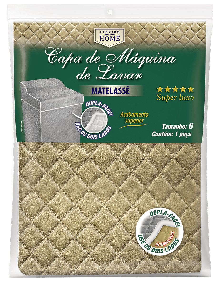 Capa para Máquina de Lavar Roupas Matelassê Dupla Face Lisa - tam. P bege/cinza, branca/cinza